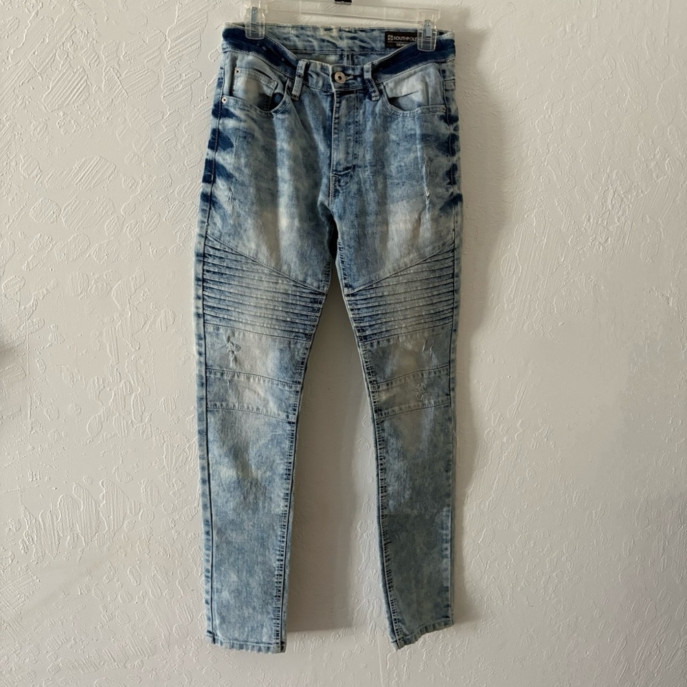 Southpole Jeans Mens 30X32 Blue Denim Skinny Acid Wash Low Rise Retro Hip Hop